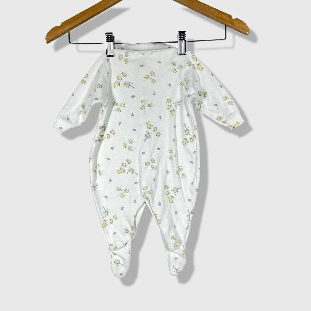 Carter's Footed Sleeper Baby 0-3M White Yellow Duck‎ Print Vintage Aesthetic